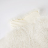 Women fall/winter faux furry metal Pu-Leather buttoned turndown collar top