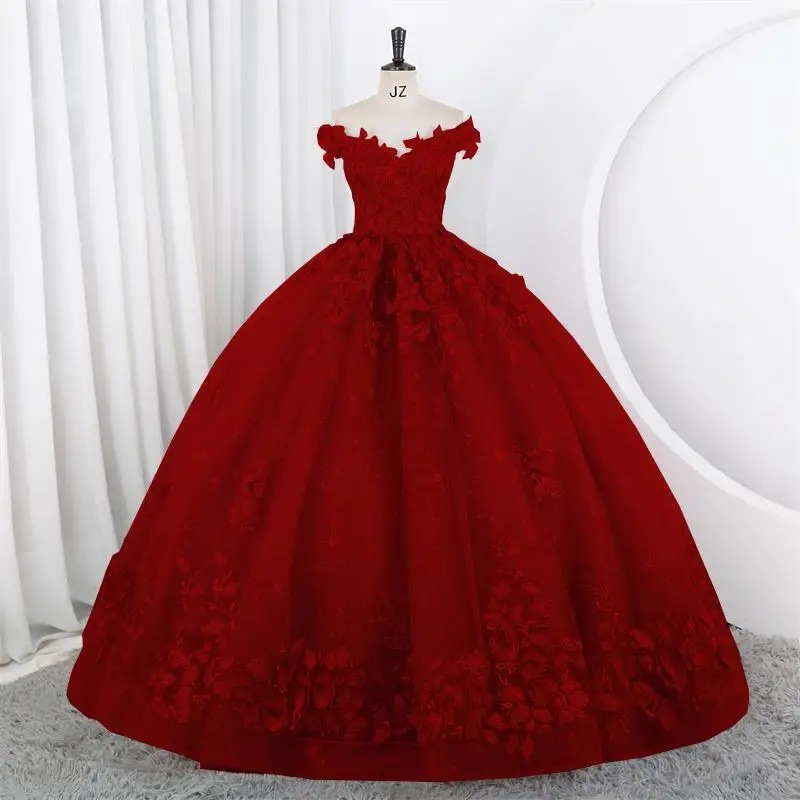 Women Puffy Tulle Embroidered Off-Shoulder Performance Costume Ball Gown