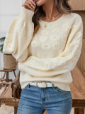 Autumn Winter Embroidery Daisy Pullover Round Neck Loose Knitting Sweater