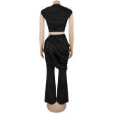 Women Casual Sleeveless Crop Top and Two-Piece Pants Set