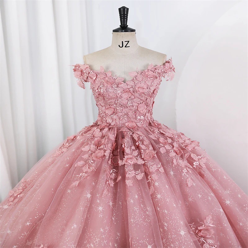 Women Puffy Tulle Embroidered Off-Shoulder Performance Costume Ball Gown