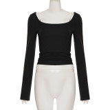 Women casual solid contrast color halter top T-shirt two-piece set