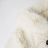 Women fall/winter faux furry metal Pu-Leather buttoned turndown collar top