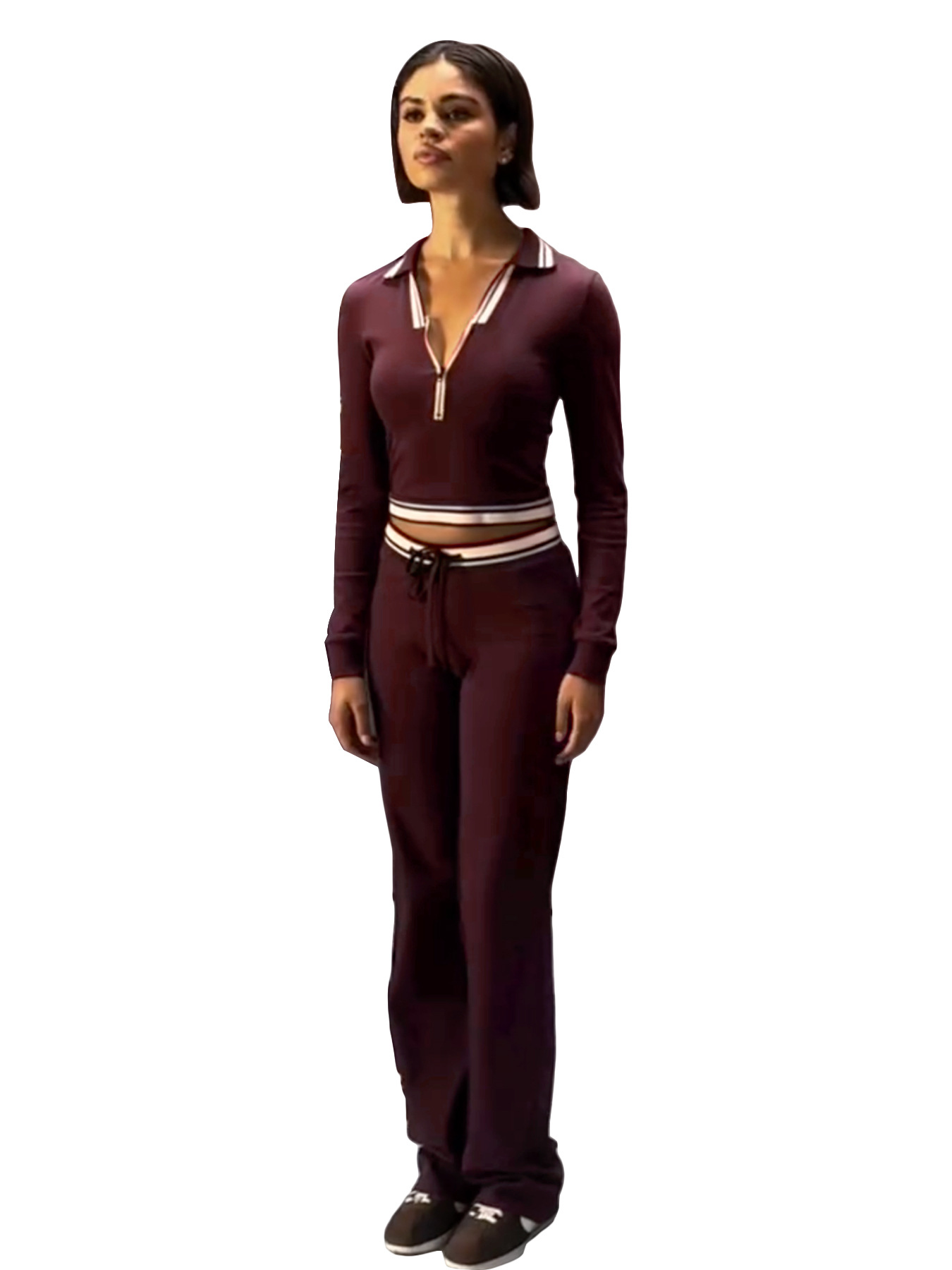 Turndown Collar Half-Zip Top & Wide-Leg Pants Athletic Set