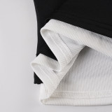 Women casual solid contrast color halter top T-shirt two-piece set