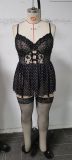 Plus-Size Women Polka Dot Lace Mesh Nightdress Two-Piece Sexy Lingerie Set