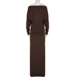 Women Sexy Off-The-Shoulder Solid Elegant Evening Bodycon Maxi Dress