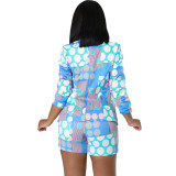 Women's Shorts Sexy Chic Fashion Casual Turndown Collar Print Blazer Set