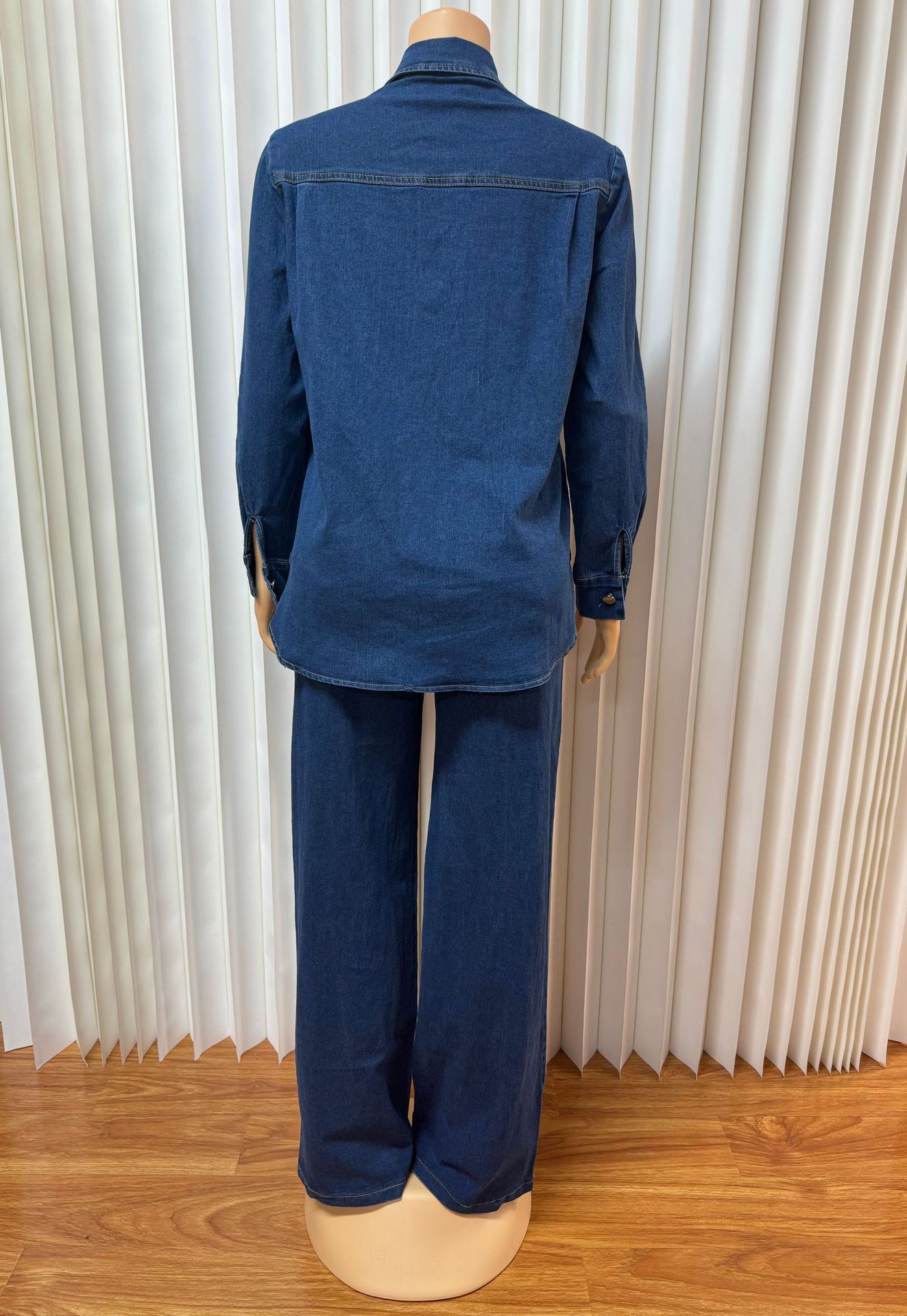 Women Turndown Collar Pocket Long-Sleeved Top and Two-Piece Pants Set