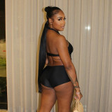 Women Fall Halter Neck Irregular Cutout Backless Solid Jumpsuit