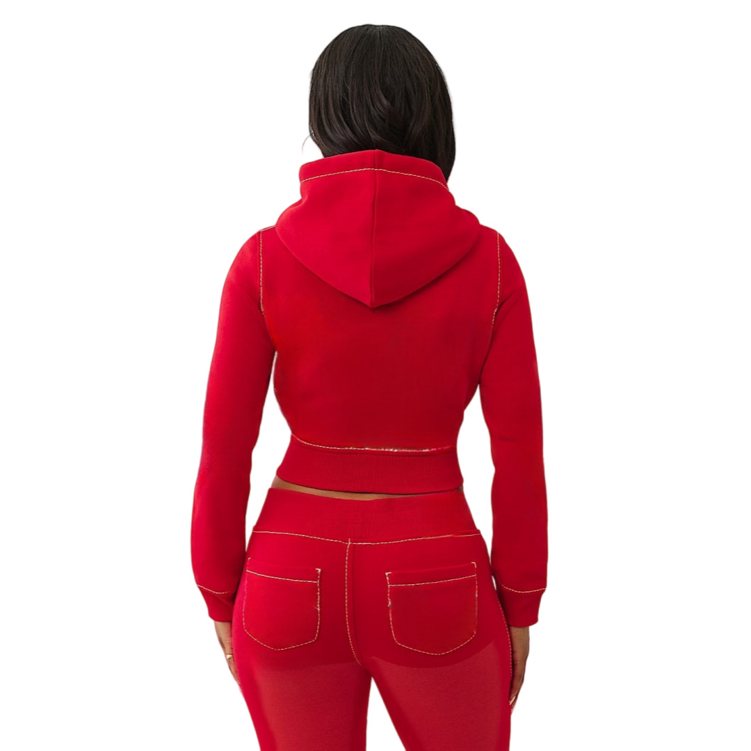 Women Casual Solid Hooded Top and Pants Two-Piece Set