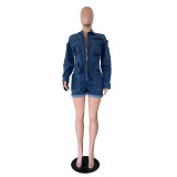Women Casual Washed Denim Long-Sleeved Romper