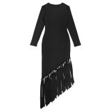 Women Solid Round Neck Tassel Dress
