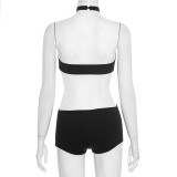 Women Fall Halter Neck Irregular Cutout Backless Solid Jumpsuit