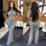 Women Casual Sleeveless Crop Top and Two-Piece Pants Set