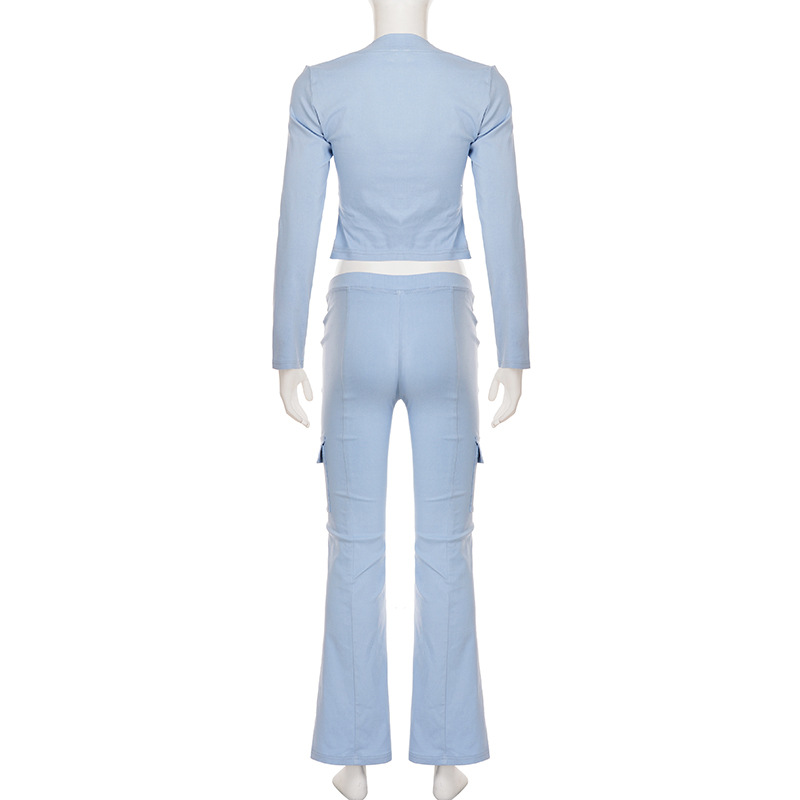 Women Casual Knitting V-Neck Long-Sleeved Zippered Hoodies and Sweatpants Two-Piece Set