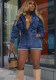 Women Casual Washed Denim Long-Sleeved Romper