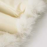 Women fall/winter faux furry metal Pu-Leather buttoned turndown collar top