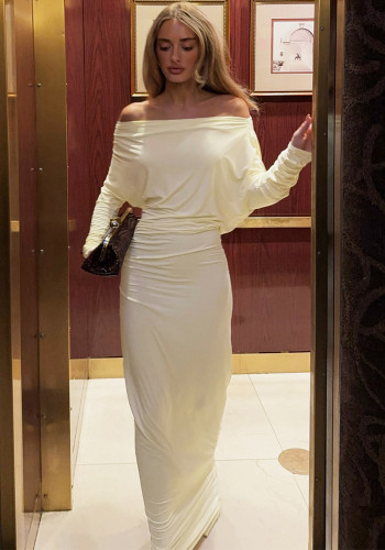 Women Sexy Off-The-Shoulder Solid Elegant Evening Bodycon Maxi Dress