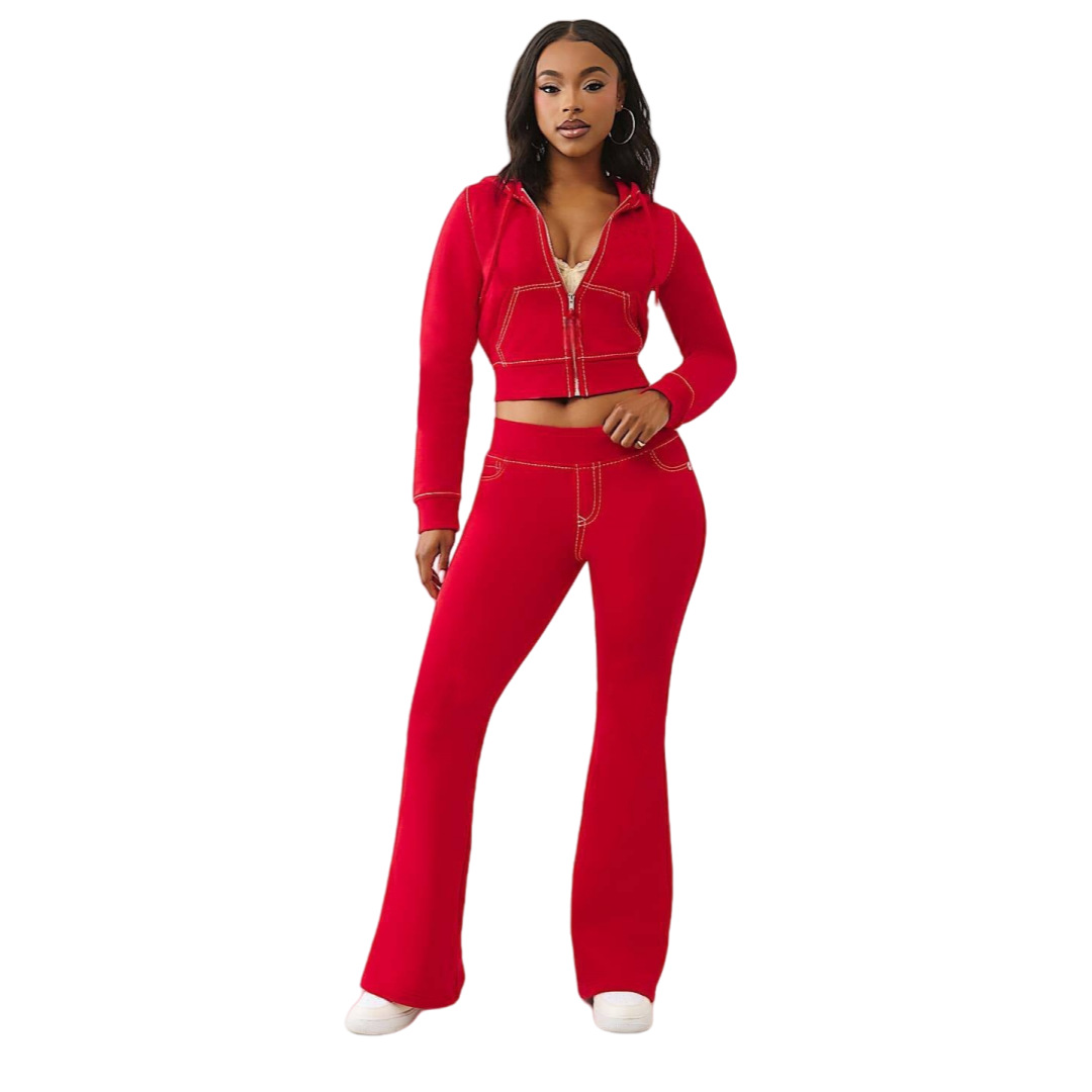 Women Casual Solid Hooded Top and Pants Two-Piece Set