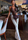Women fall/winter contrast color Patchwork Halter Neck lace-up backless Sexy Bodycon Dress