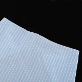 Women Patchwork Lace Striped Turndown Collar Long Sleeve Shirt and Casual Wide-Leg Pants Set