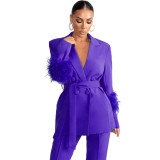 Fuzzy Fashion Casual Long Sleeve Two-Piece Blazer and Pants Set