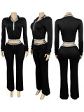 Women Turndown Collar Half-Zip Top and Drawstring Wide-Leg Pants Casual Athletic Two-Piece Set