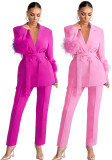 Fuzzy Fashion Casual Long Sleeve Two-Piece Blazer and Pants Set