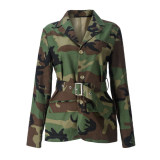 Women Autumn/Winter Camouflage Belted Jacket