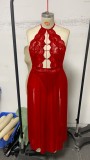 Plus-Size Women Halter Neck See-Through Lace Maxi Dress