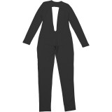Autumn Women's Fashion Sexy Low Back Deep V Long Sleeve Solid Color Tight-Fitting Jumpsuit