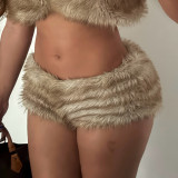 Women sexy fur solid shorts