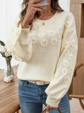 Autumn Winter Embroidery Daisy Pullover Round Neck Loose Knitting Sweater