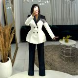 Women casual elegant lace Patchwork blazer and pant two-piece set