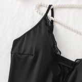 Women Sexy Lace Lace-Up Slit Nightdress Sexy Lingerie