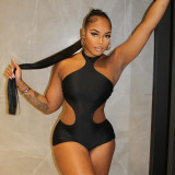 Women Fall Halter Neck Irregular Cutout Backless Solid Jumpsuit