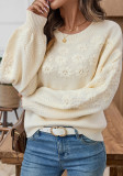 Autumn Winter Embroidery Daisy Pullover Round Neck Loose Knitting Sweater