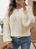 Autumn Winter Embroidery Daisy Pullover Round Neck Loose Knitting Sweater