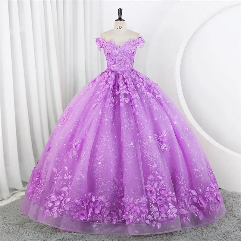 Women Puffy Tulle Embroidered Off-Shoulder Performance Costume Ball Gown