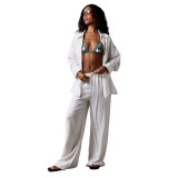 Women Casual Top and Wide-Leg Pants Two-Piece Set