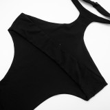 Women Fall Halter Neck Irregular Cutout Backless Solid Jumpsuit