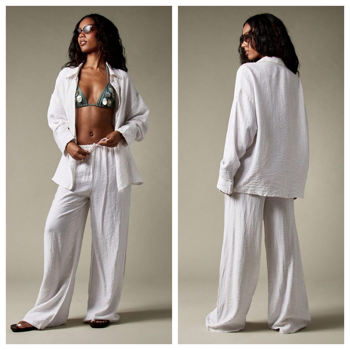 Women Casual Top and Wide-Leg Pants Two-Piece Set