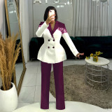 Women casual elegant lace Patchwork blazer and pant two-piece set