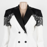 Women casual elegant lace Patchwork blazer and pant two-piece set