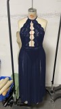 Plus-Size Women Halter Neck See-Through Lace Maxi Dress