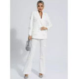 Autumn Women's Fashion Chic Career Turndown Collar Jacket + Pants Floral Set