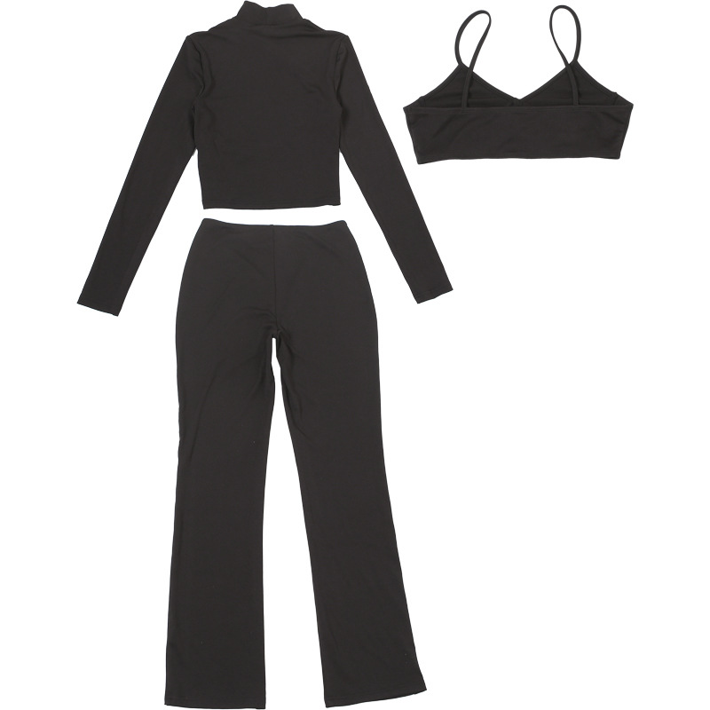 Women Autumn Hollow-Neck Long-Sleeved Top and Pants Two-Piece Set