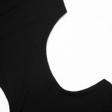 Women Fall Halter Neck Irregular Cutout Backless Solid Jumpsuit