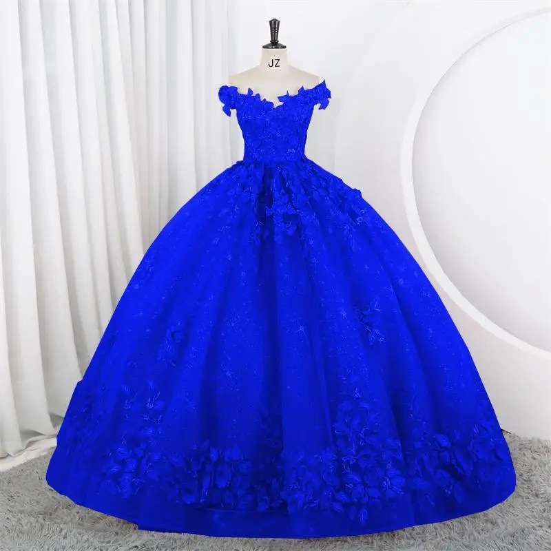 Women Puffy Tulle Embroidered Off-Shoulder Performance Costume Ball Gown